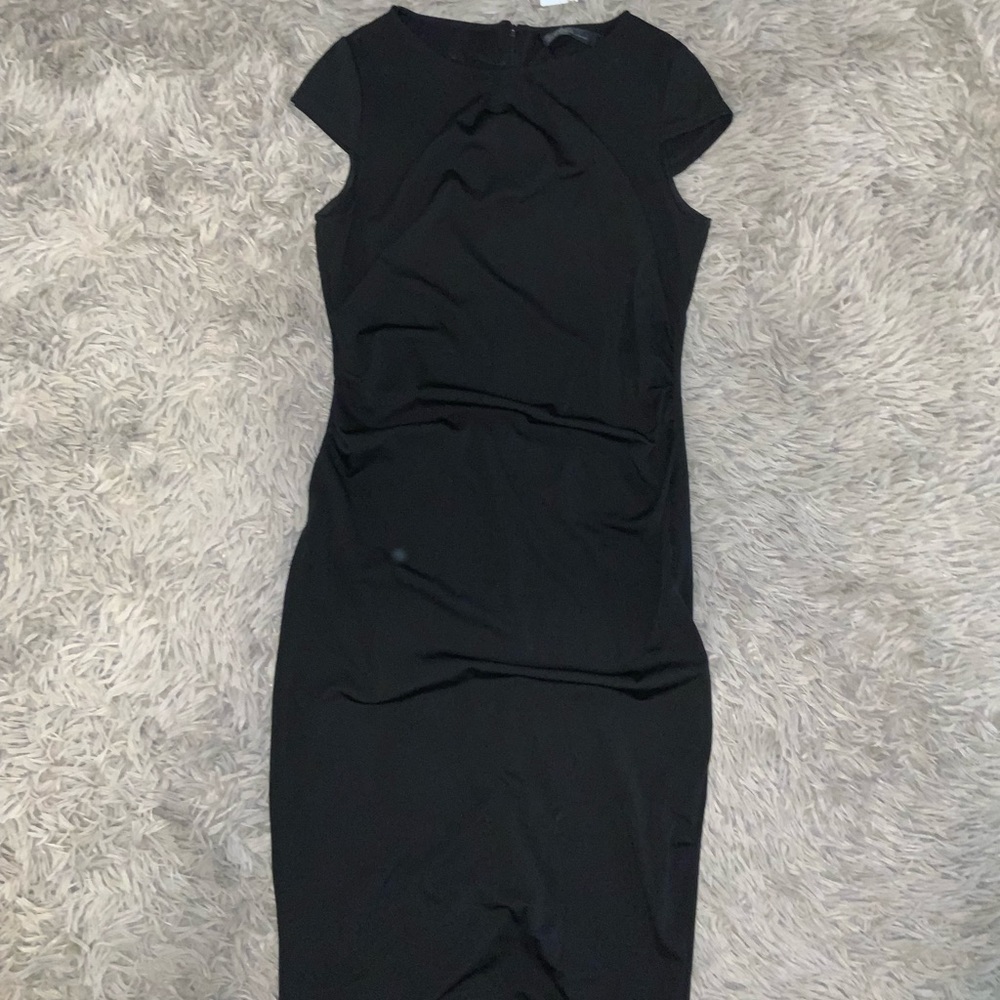 Black Cap Sleeve Work Midi Dress